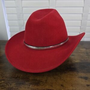 Thunder Silverado Red Wool Cowboy Hat 100% Wool Western 23.5" Floral Band‎ USA